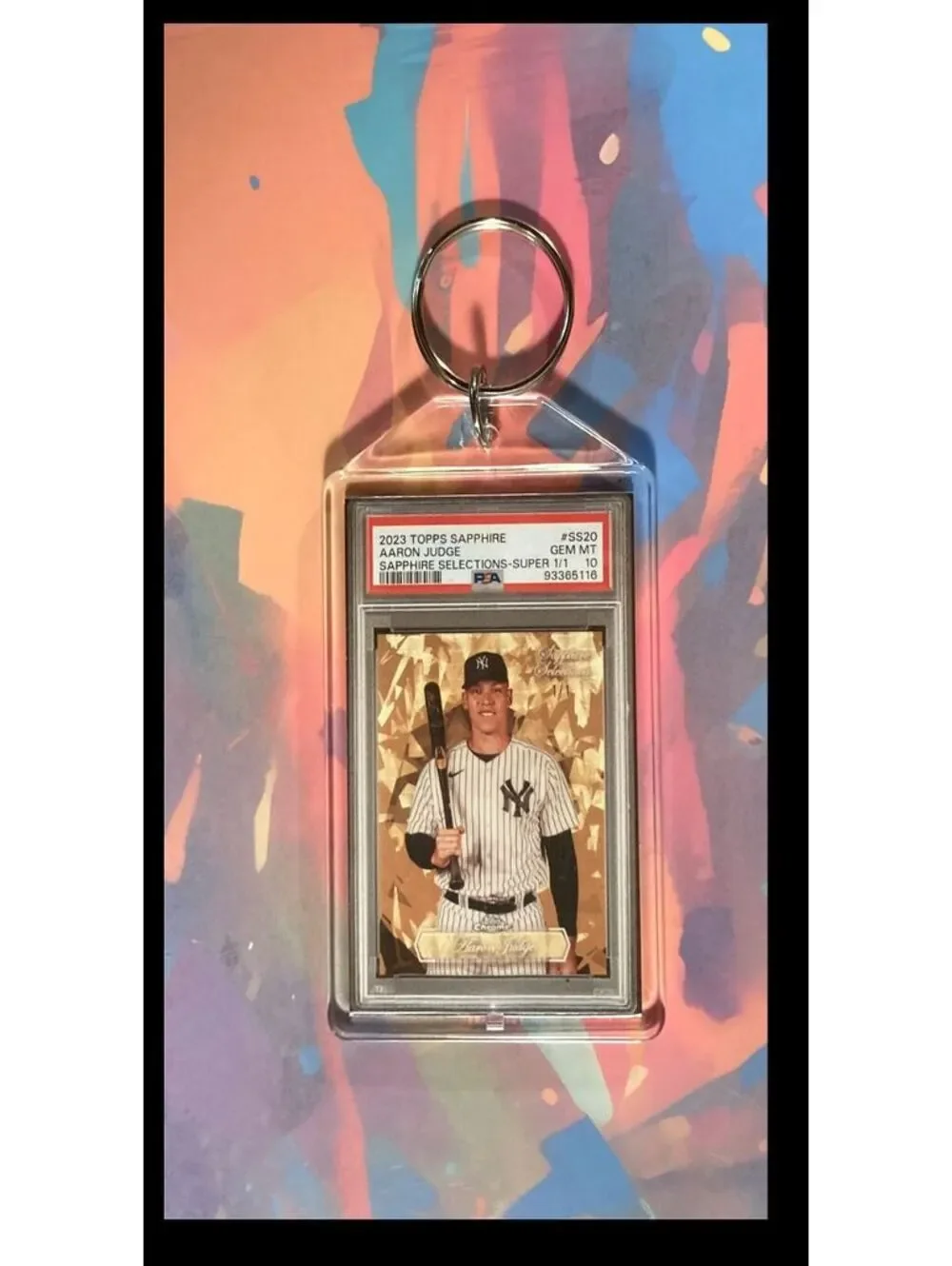 3047 Aaron Judge 2023 Topps Sapphire SuperFractor Custom Keychain